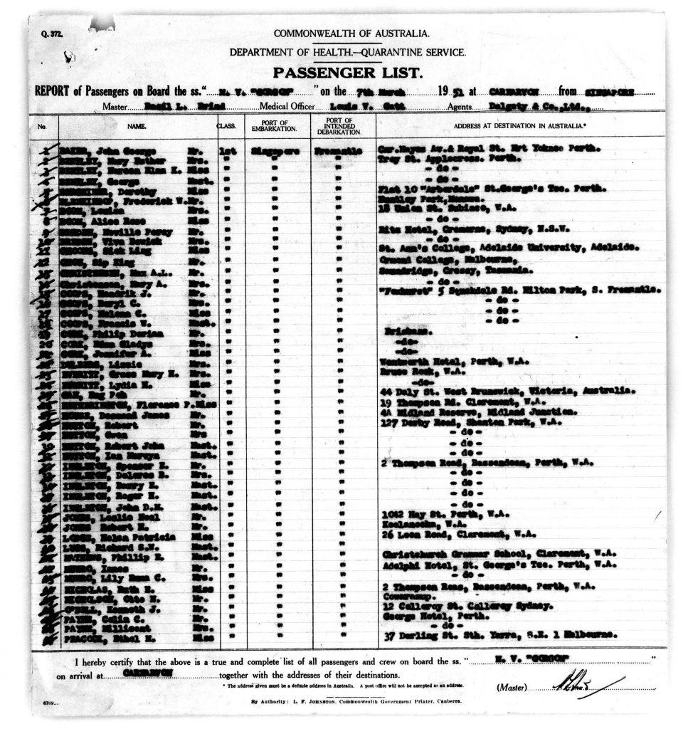 Historic Passenger List
